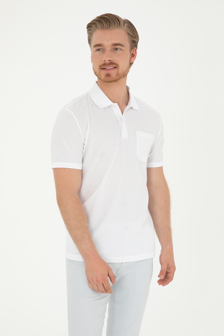 Erkek Regular Fit Polo Yaka Beyaz Tişört - 50282507018