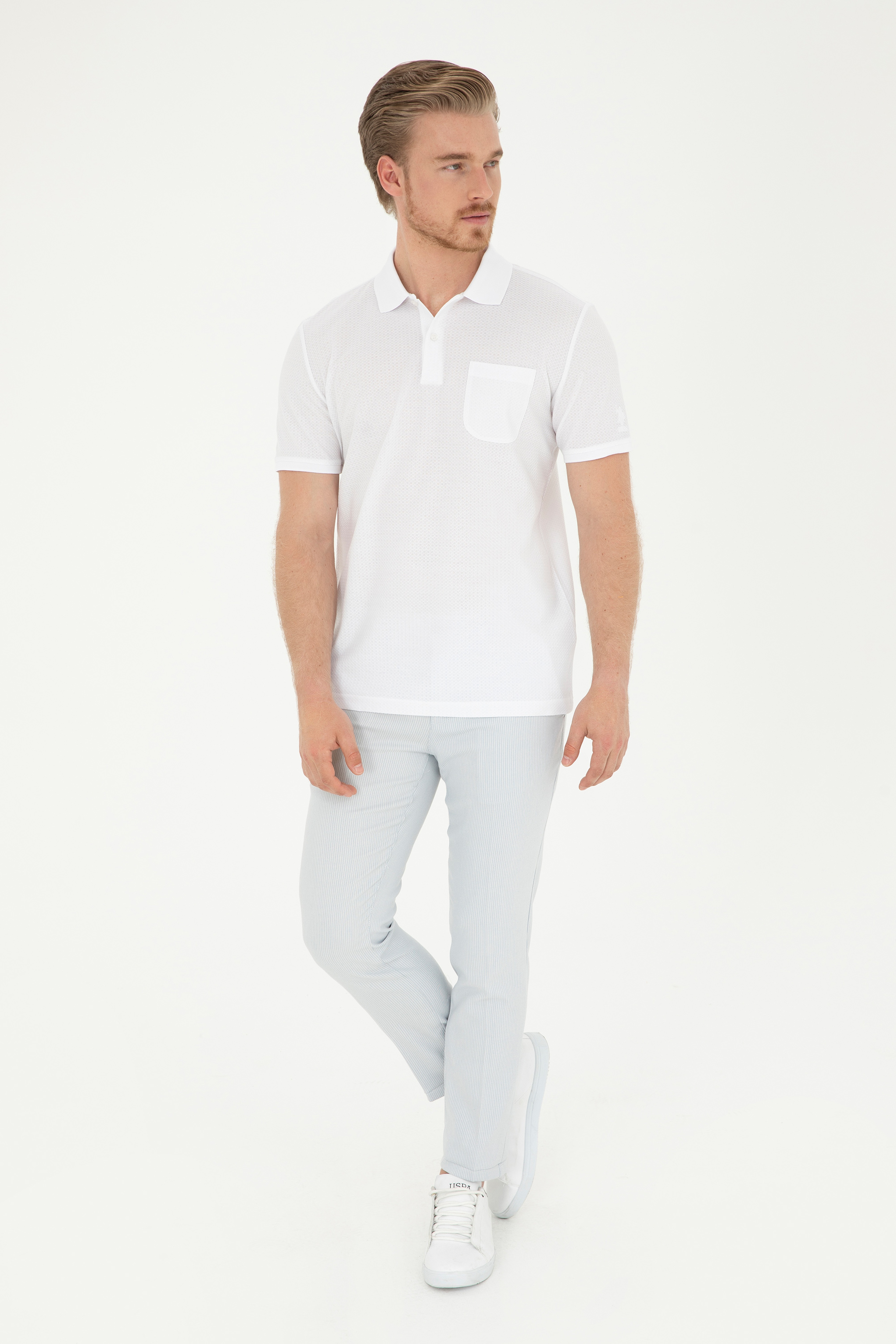 Erkek Regular Fit Polo Yaka Beyaz Tişört - Image 5