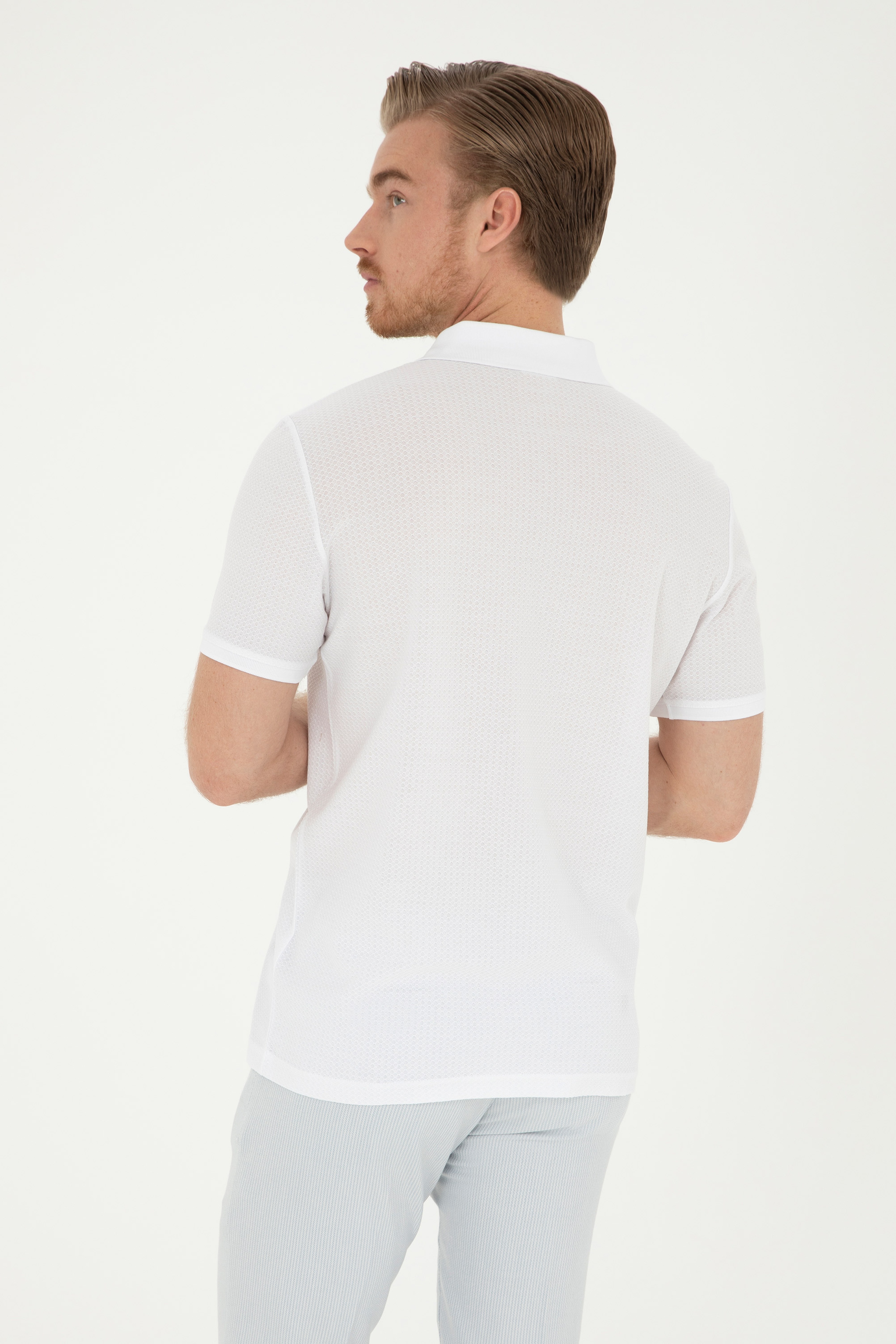 Erkek Regular Fit Polo Yaka Beyaz Tişört - Image 6