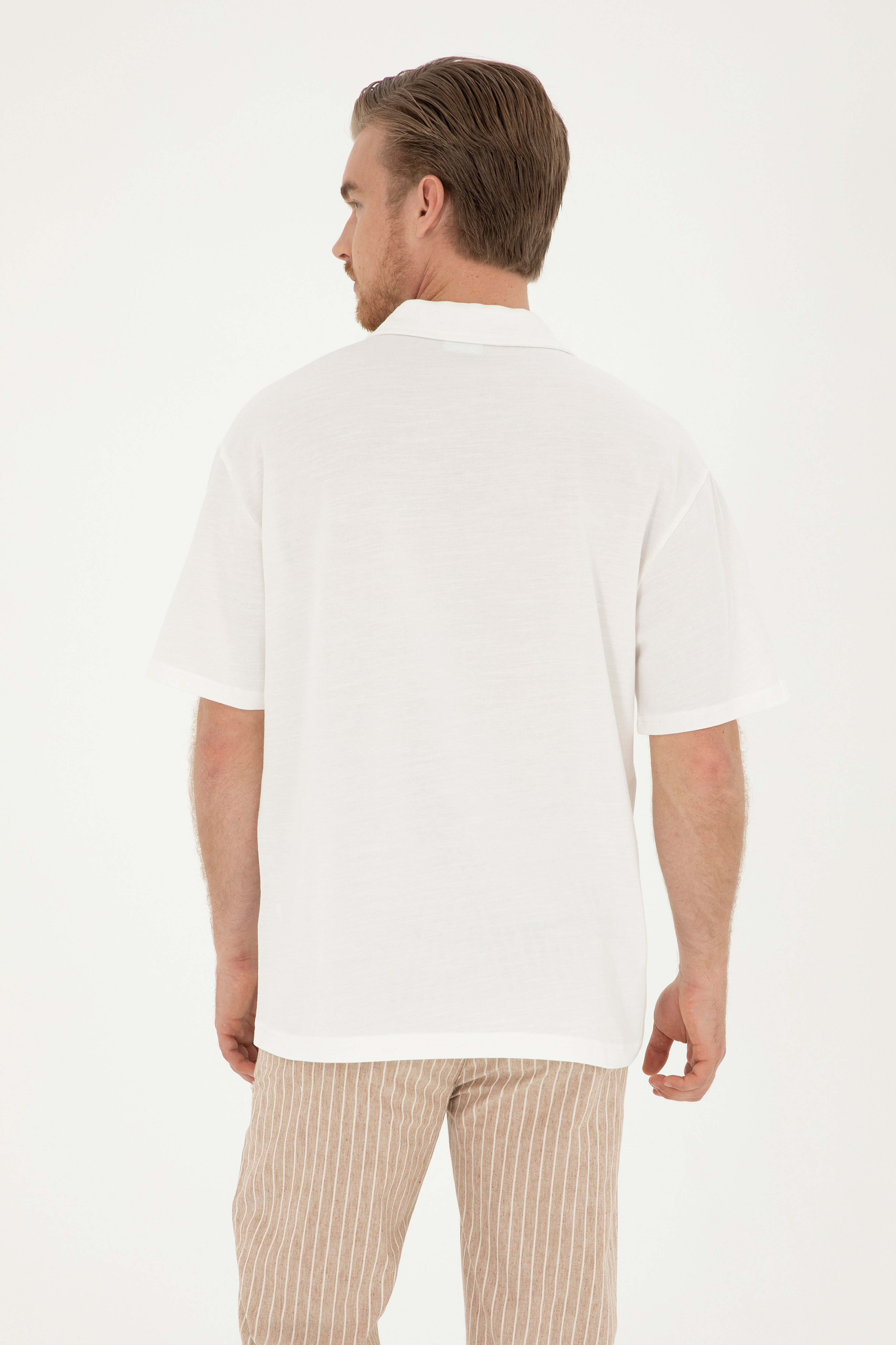 Erkek Comfort Fit Polo Yaka Ekru Tişört - Image 5