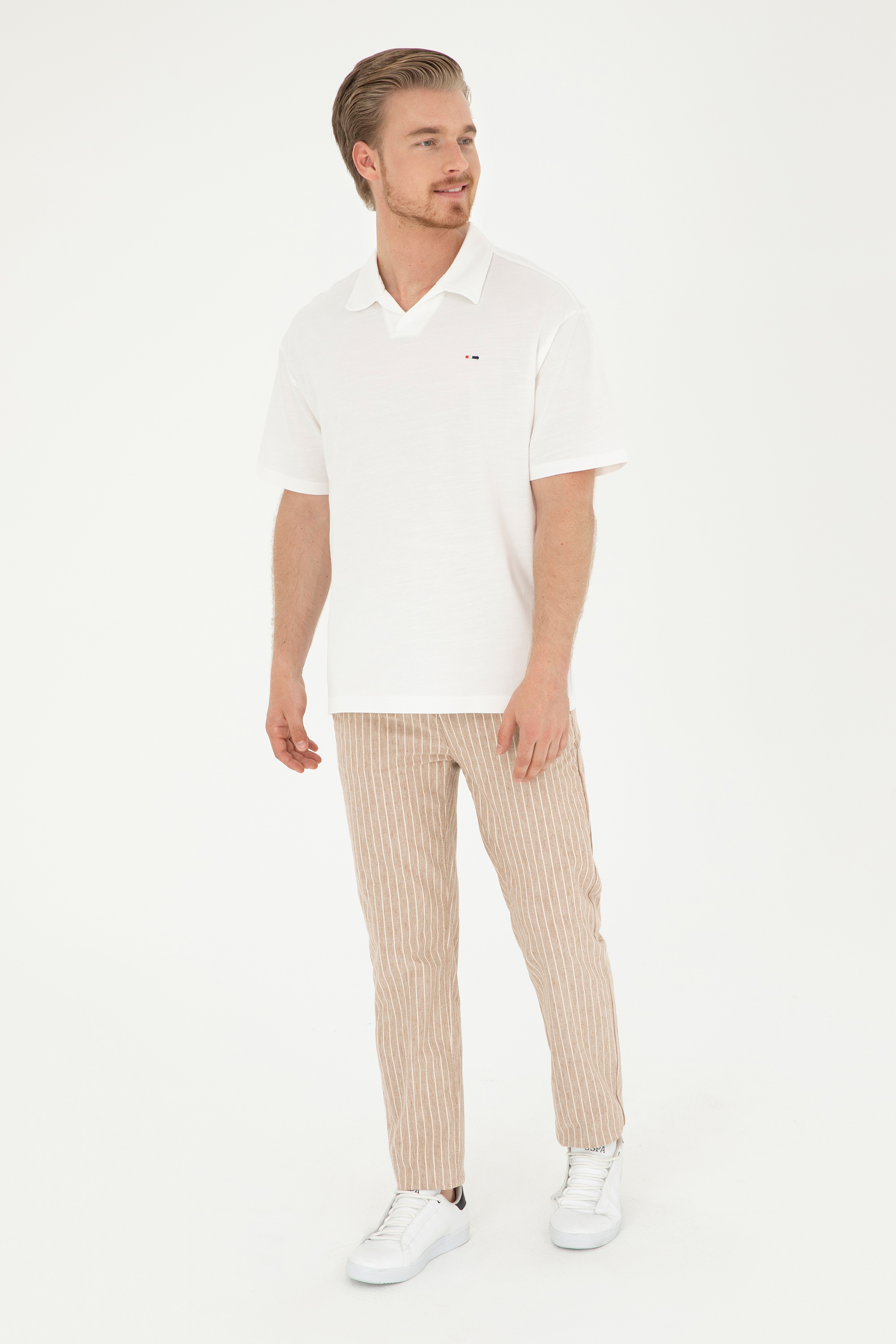 Erkek Comfort Fit Polo Yaka Ekru Tişört