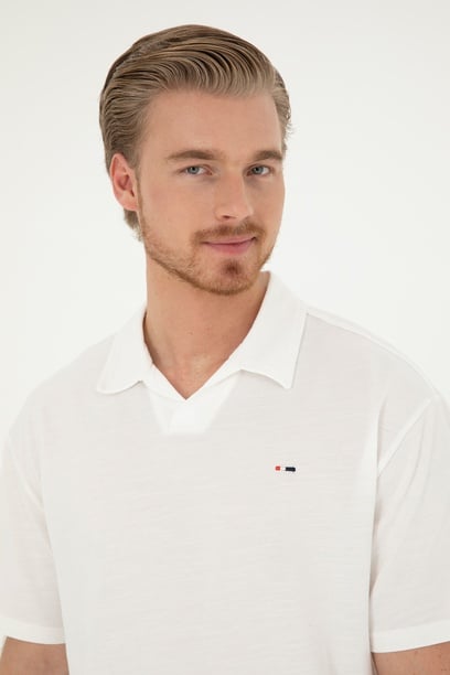 Erkek Comfort Fit Polo Yaka Ekru Tişört