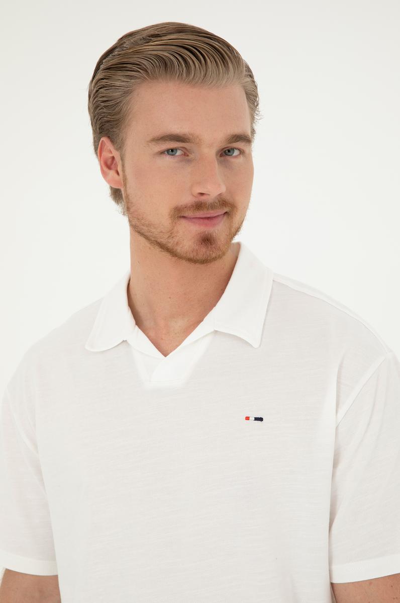 Erkek Comfort Fit Polo Yaka Ekru Tişört