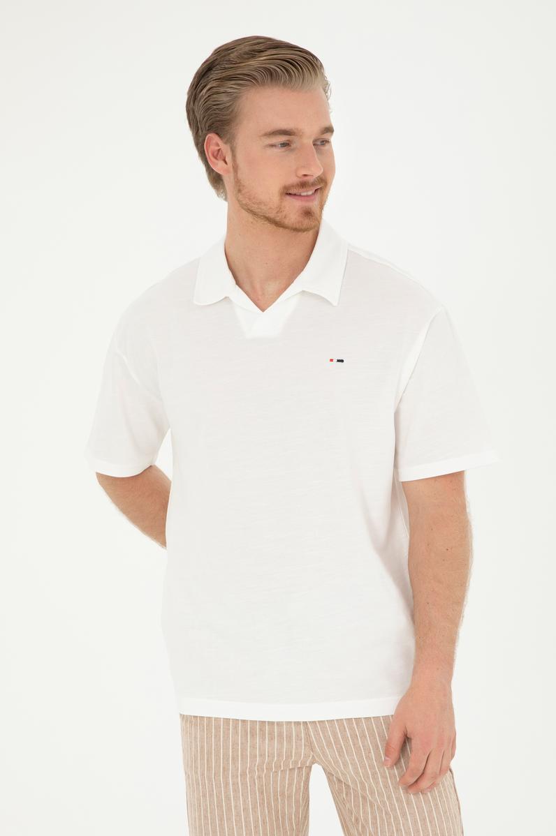 Erkek Comfort Fit Polo Yaka Ekru Tişört