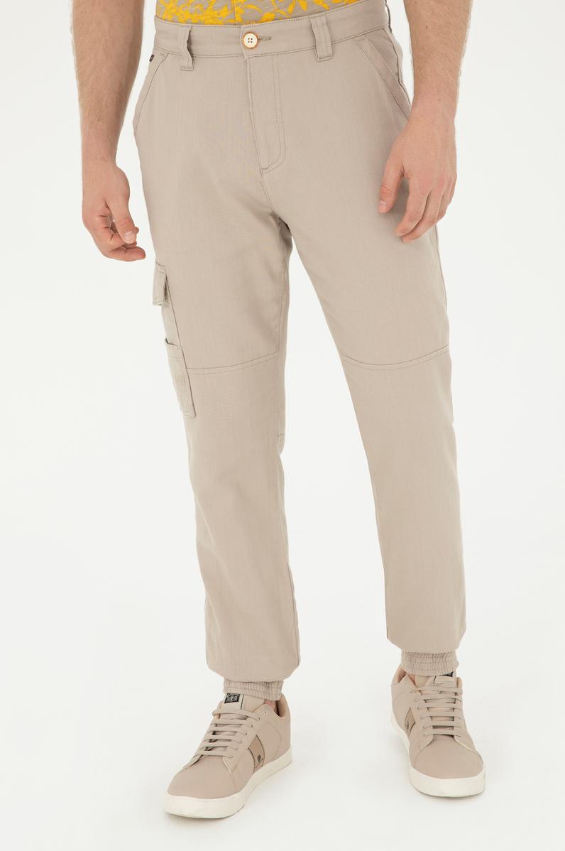 Erkek Jogger Fit Bej Kanvas Pantolon
