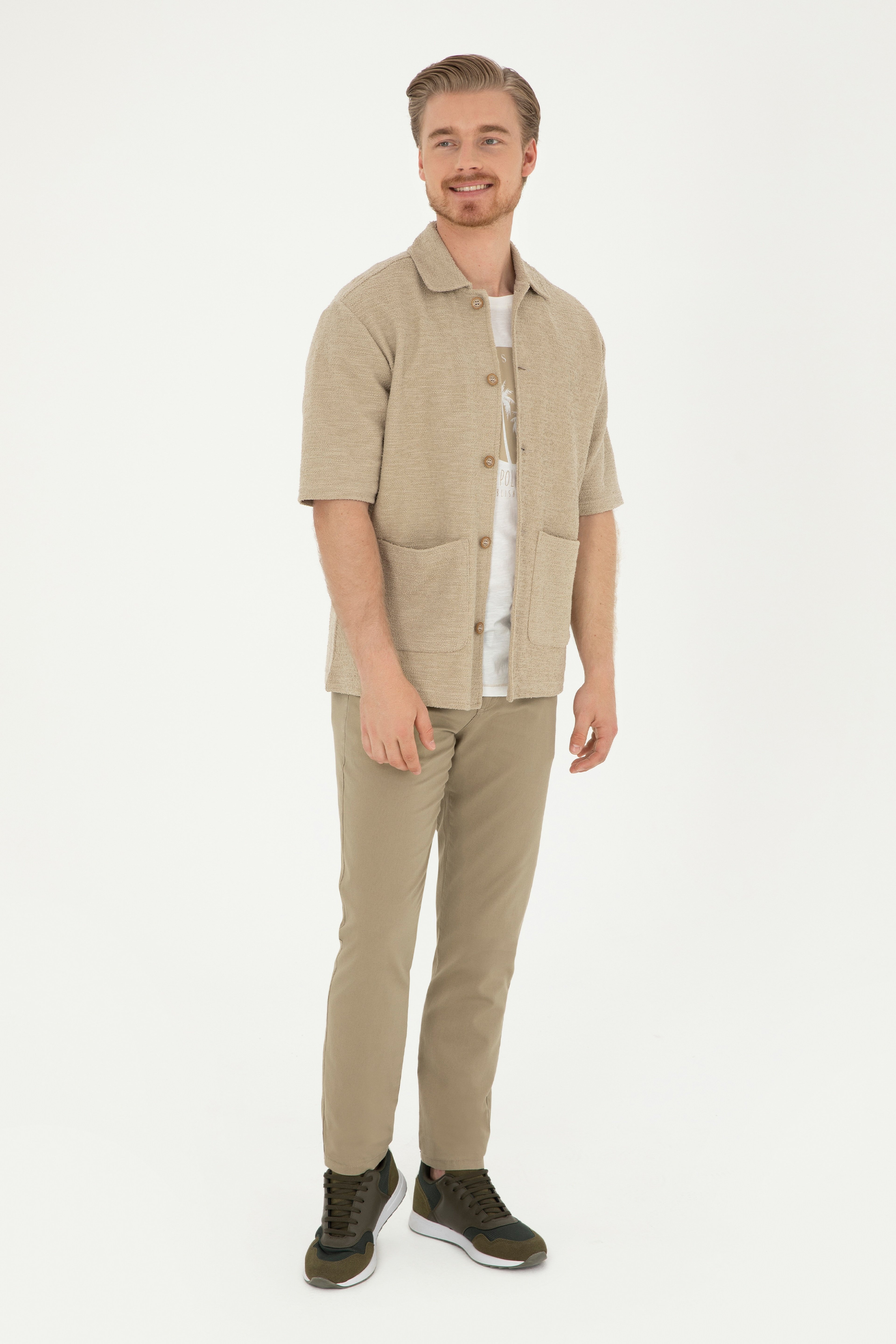 Erkek Slim Fit Haki Kanvas Pantolon - Image 1