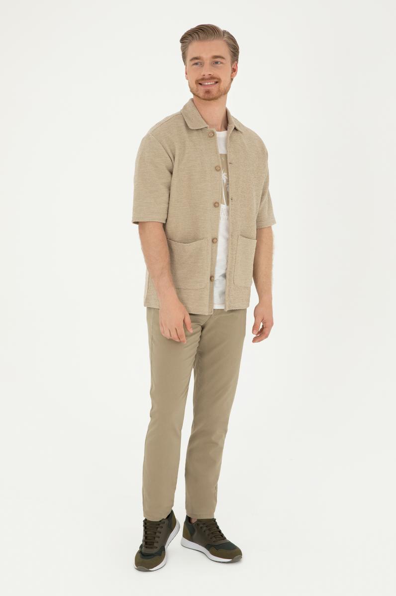 Erkek Slim Fit Haki Kanvas Pantolon