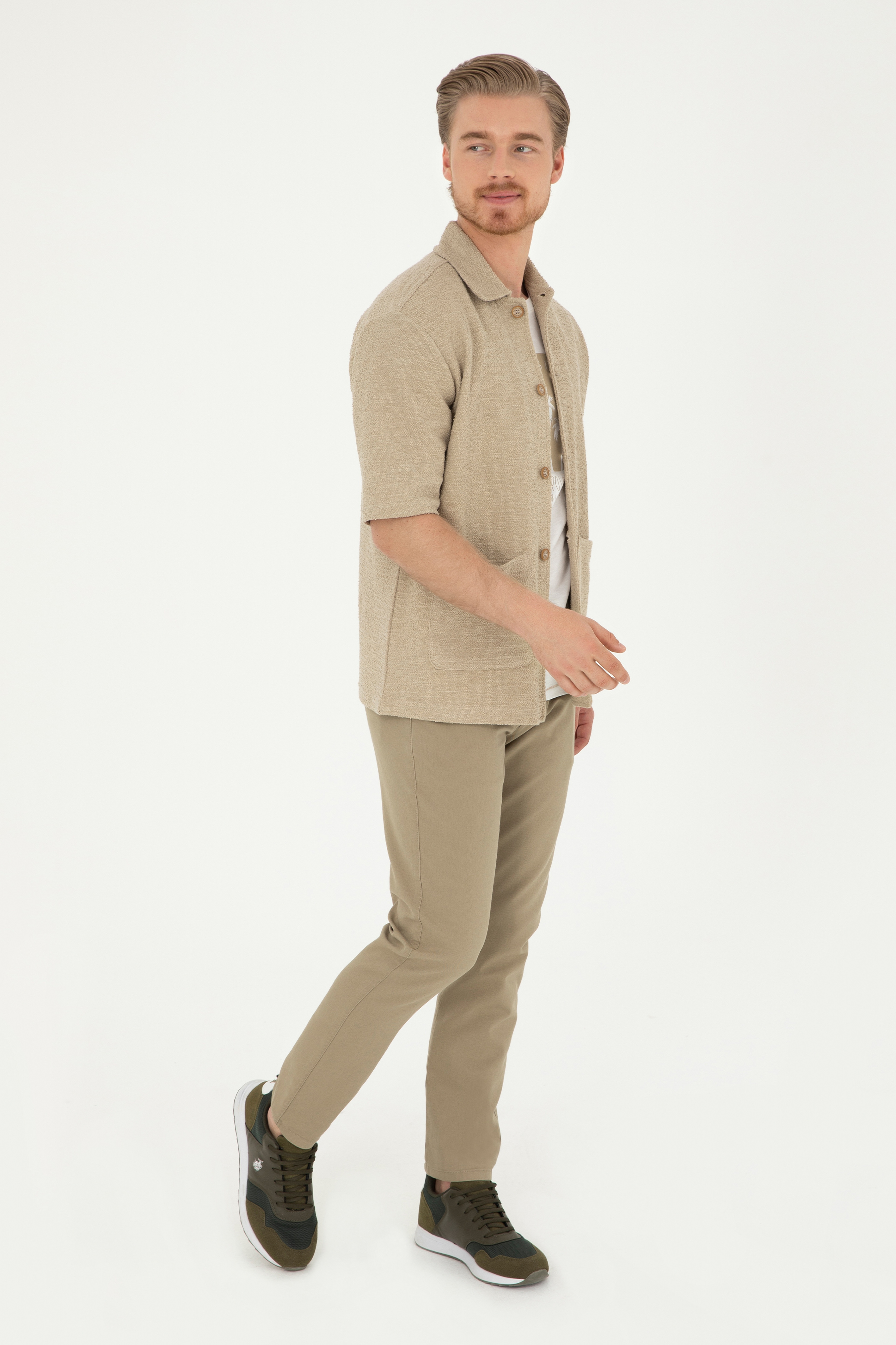 Erkek Slim Fit Haki Kanvas Pantolon