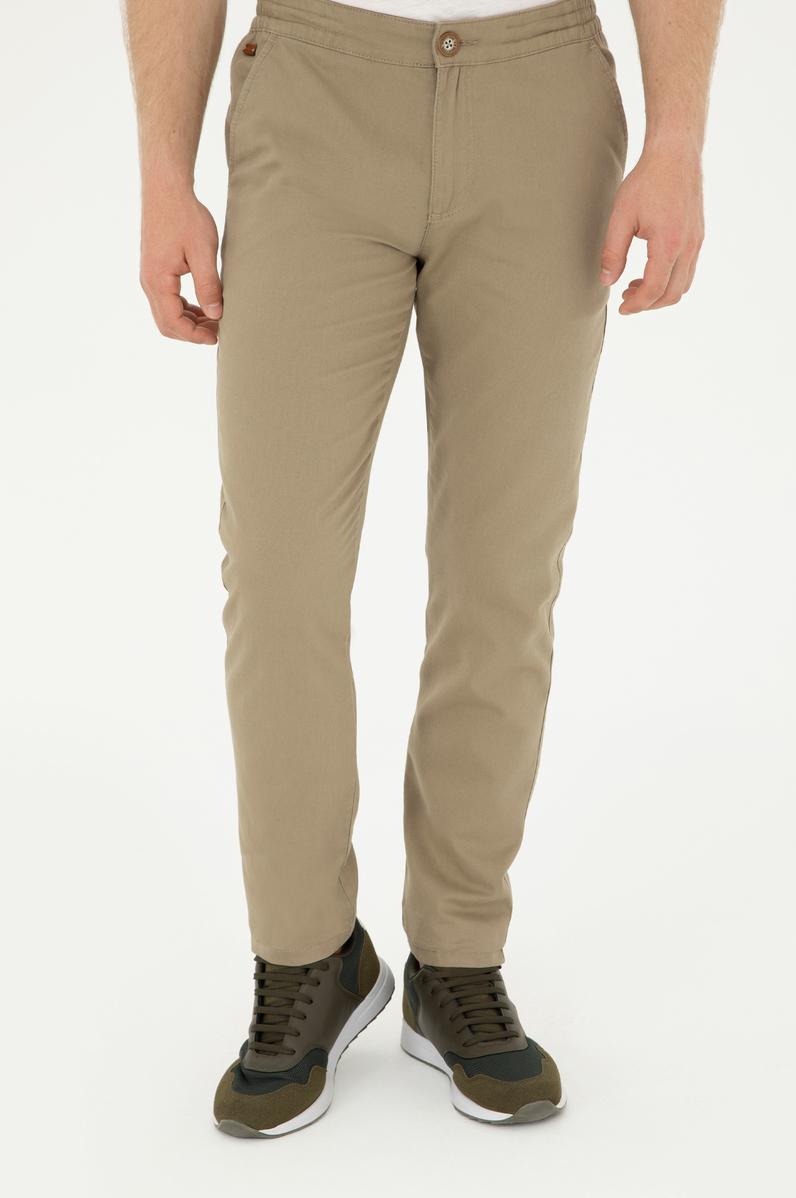 Erkek Slim Fit Haki Kanvas Pantolon