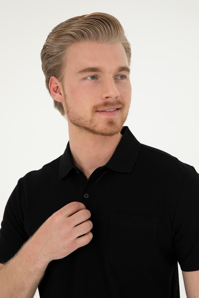 Erkek Regular Fit Polo Yaka Siyah Tişört - 50282507025