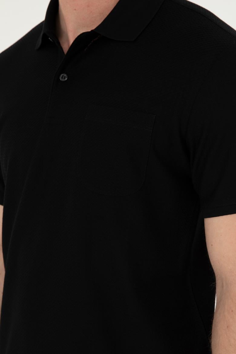 Erkek Regular Fit Polo Yaka Siyah Tişört - 50282507025