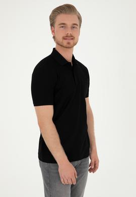 Erkek Regular Fit Polo Yaka Siyah Tişört - 50282507025