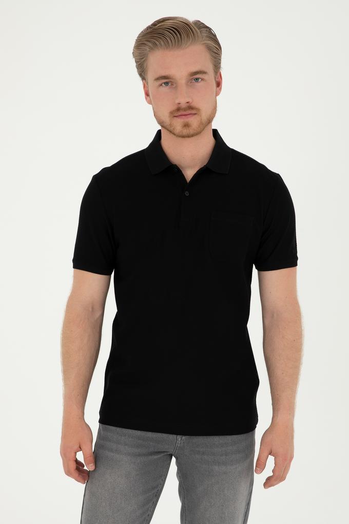 Erkek Regular Fit Polo Yaka Siyah Tişört