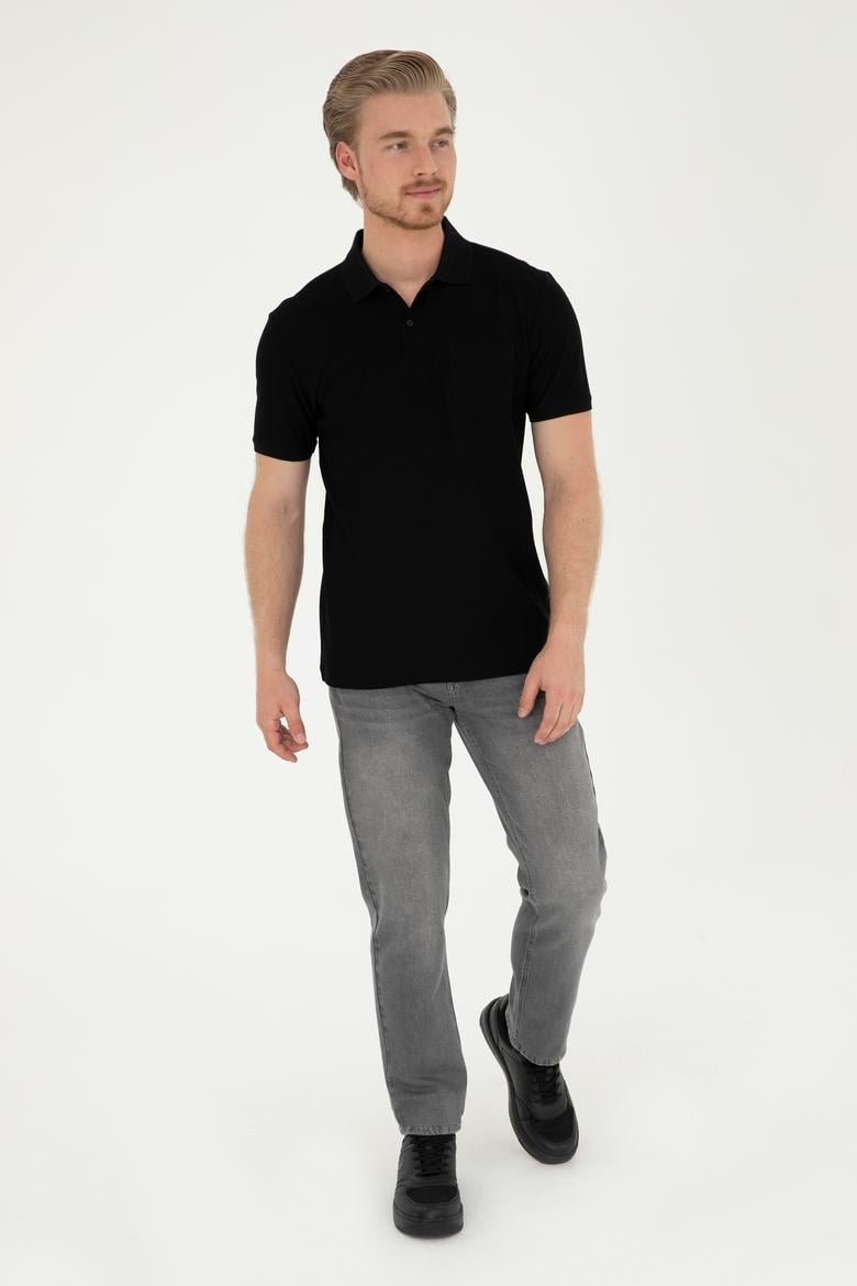 Erkek Regular Fit Polo Yaka Siyah Tişört - 50282507025