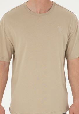 Erkek Comfort Fit Bisiklet Yaka Açık Haki Tişört - 50281079031