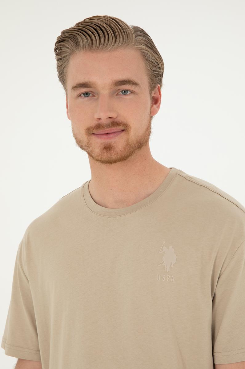 Erkek Comfort Fit Bisiklet Yaka Açık Haki Tişört