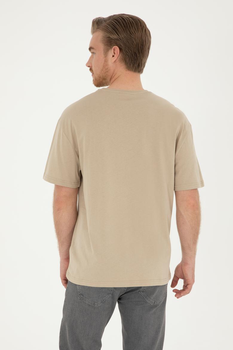 Erkek Comfort Fit Bisiklet Yaka Açık Haki Tişört - 50281079031