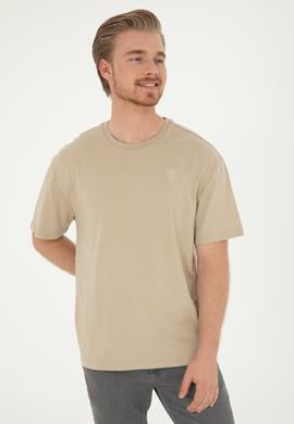 Erkek Comfort Fit Bisiklet Yaka Açık Haki Tişört - 50281079031