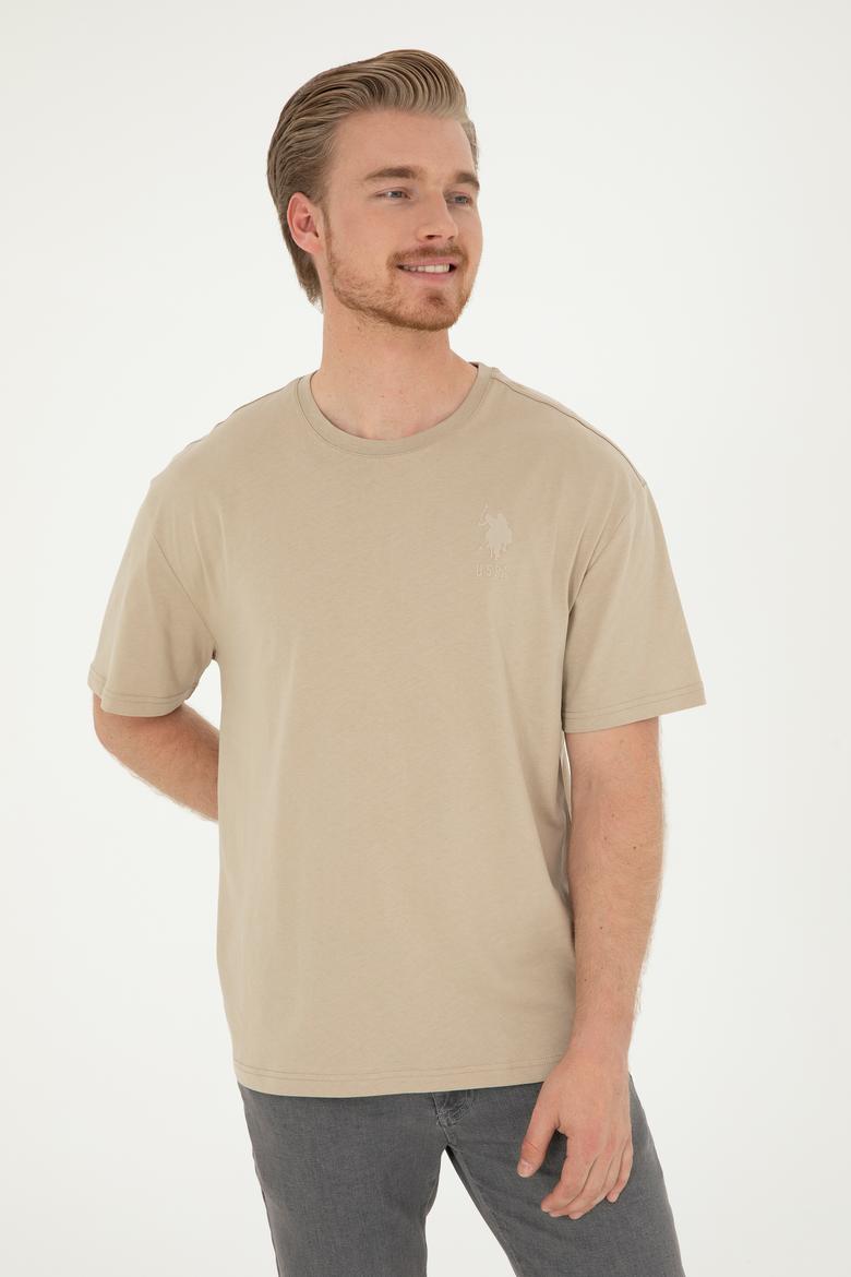 Erkek Comfort Fit Bisiklet Yaka Açık Haki Tişört - 50281079031