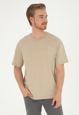 Erkek Comfort Fit Bisiklet Yaka Açık Haki Tişört - 50281079031