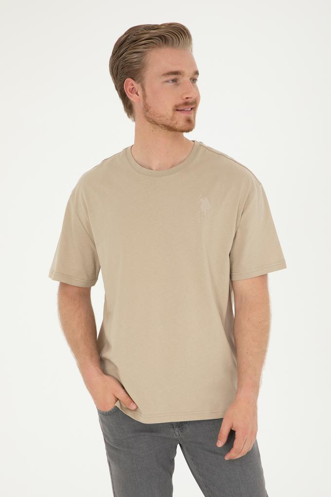 Erkek Comfort Fit Bisiklet Yaka Açık Haki Tişört