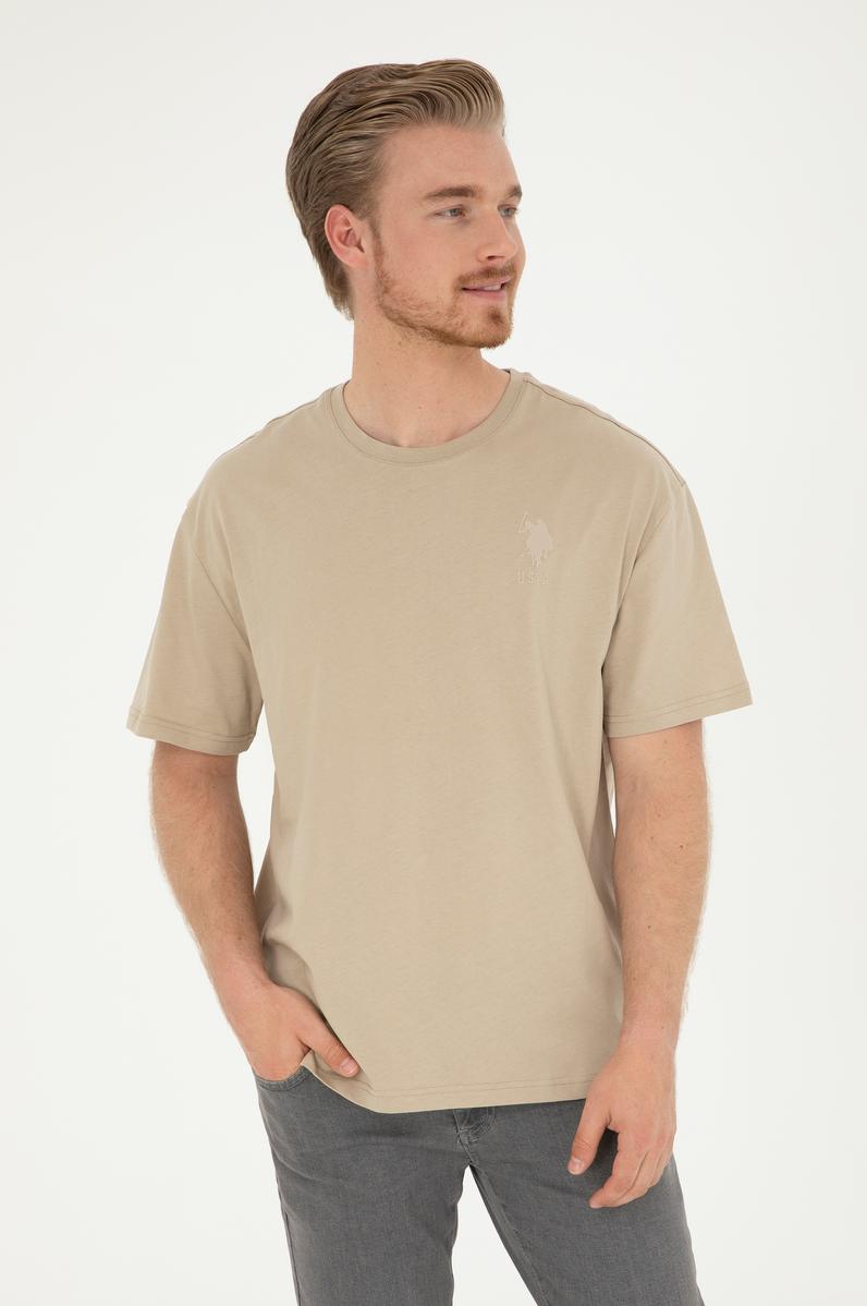 Erkek Comfort Fit Bisiklet Yaka Açık Haki Tişört