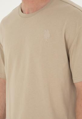 Erkek Comfort Fit Bisiklet Yaka Açık Haki Tişört - 50281079031