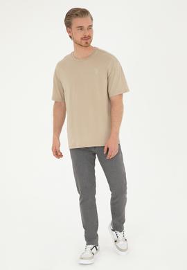 Erkek Comfort Fit Bisiklet Yaka Açık Haki Tişört - 50281079031