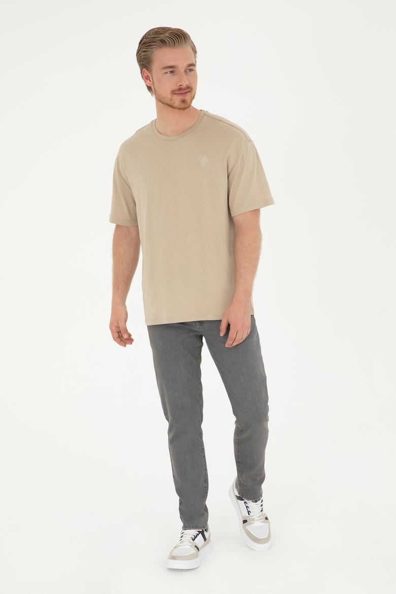 Erkek Comfort Fit Bisiklet Yaka Açık Haki Tişört - 50281079031