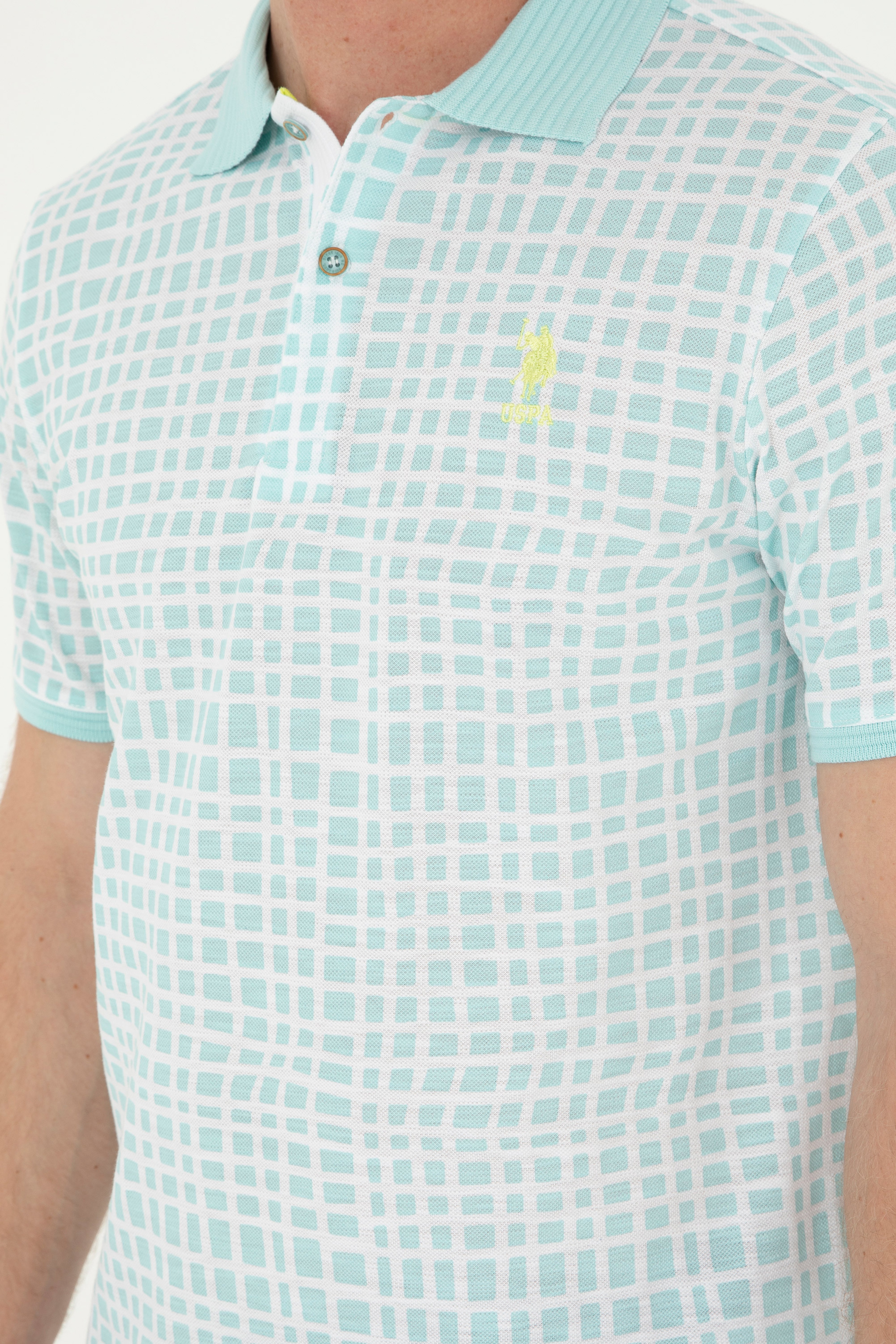 Erkek Regular Fit Polo Yaka Su Yeşili Tişört - Image 7