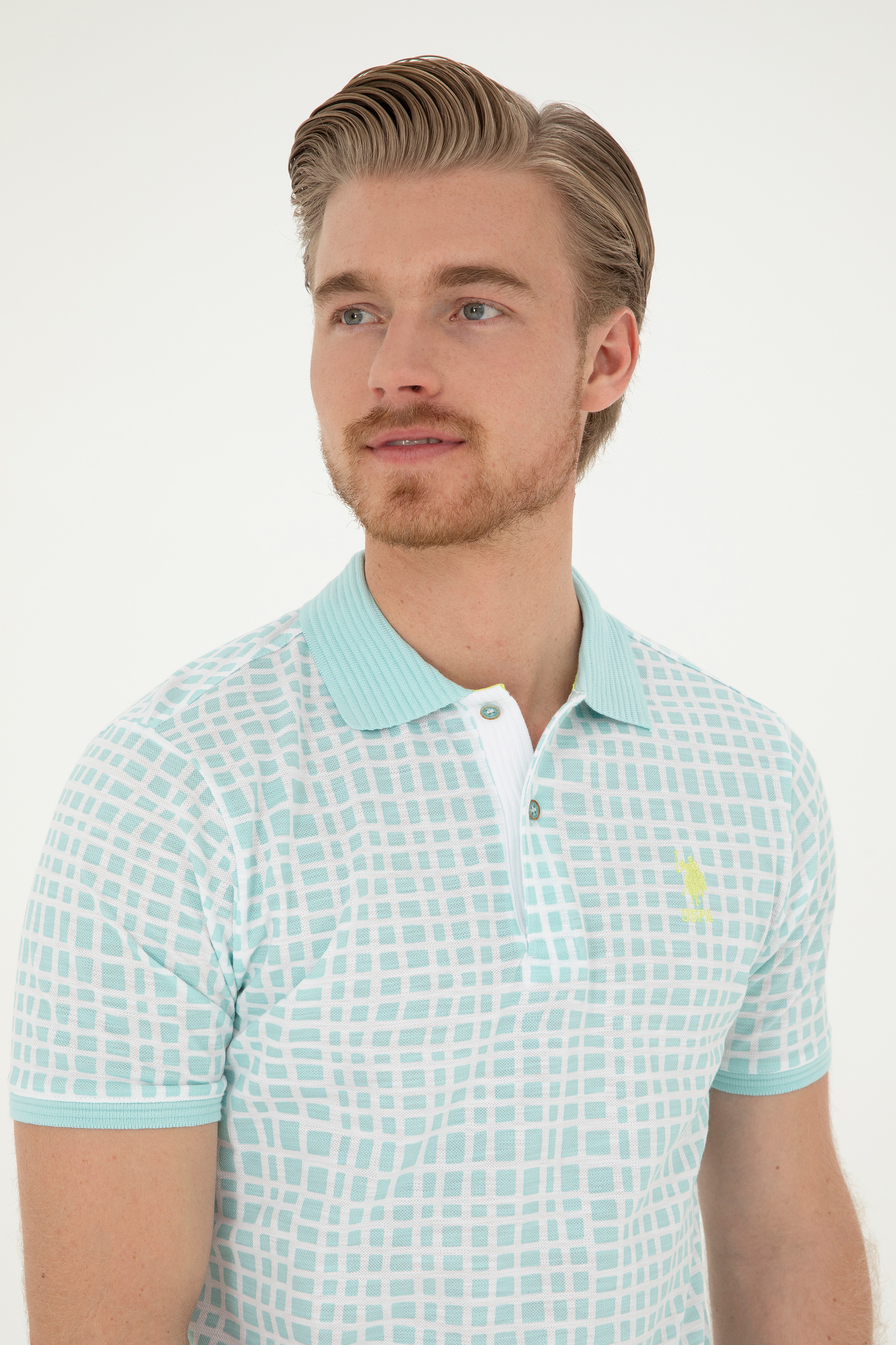 Erkek Regular Fit Polo Yaka Su Yeşili Tişört