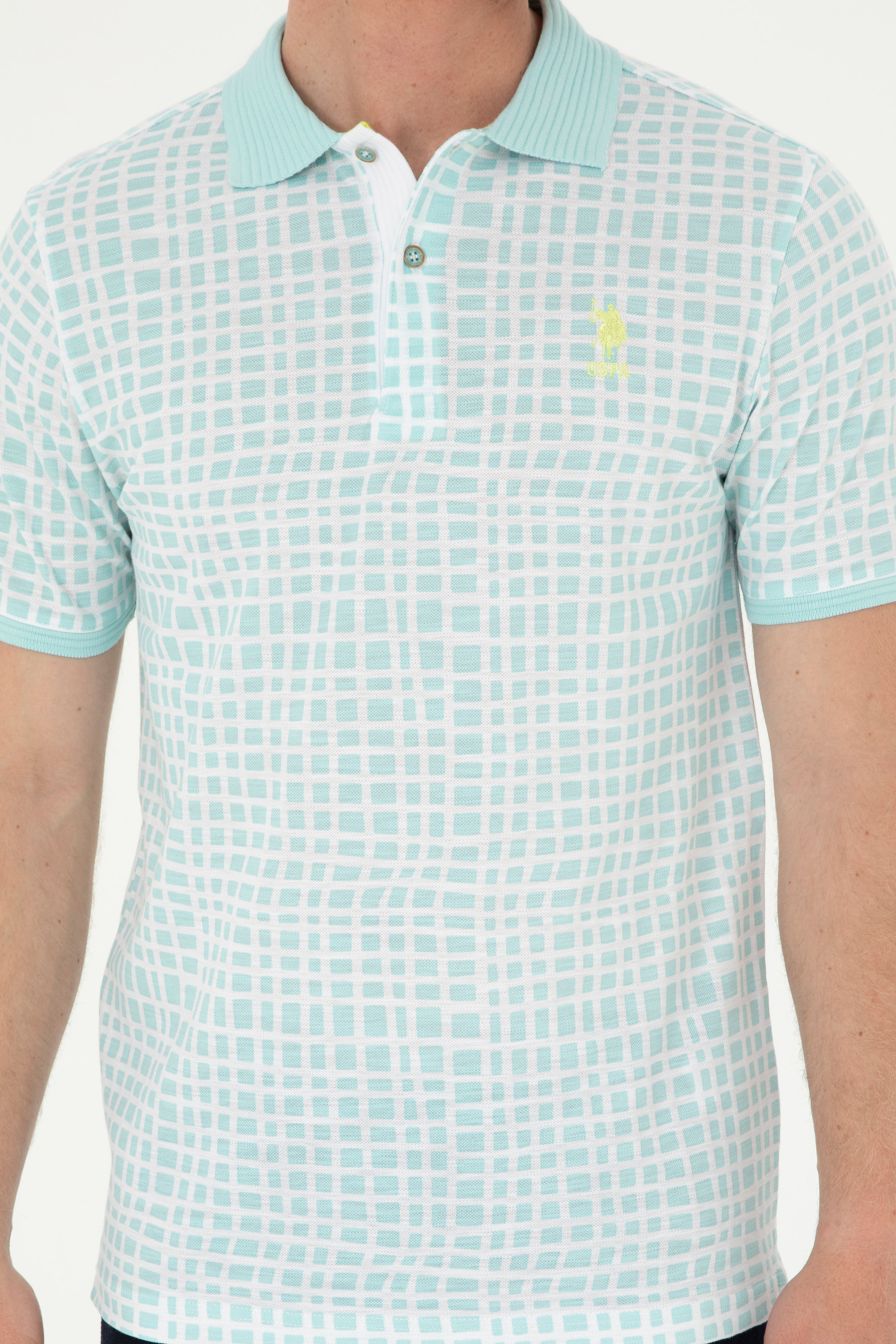 Erkek Regular Fit Polo Yaka Su Yeşili Tişört - Image 6