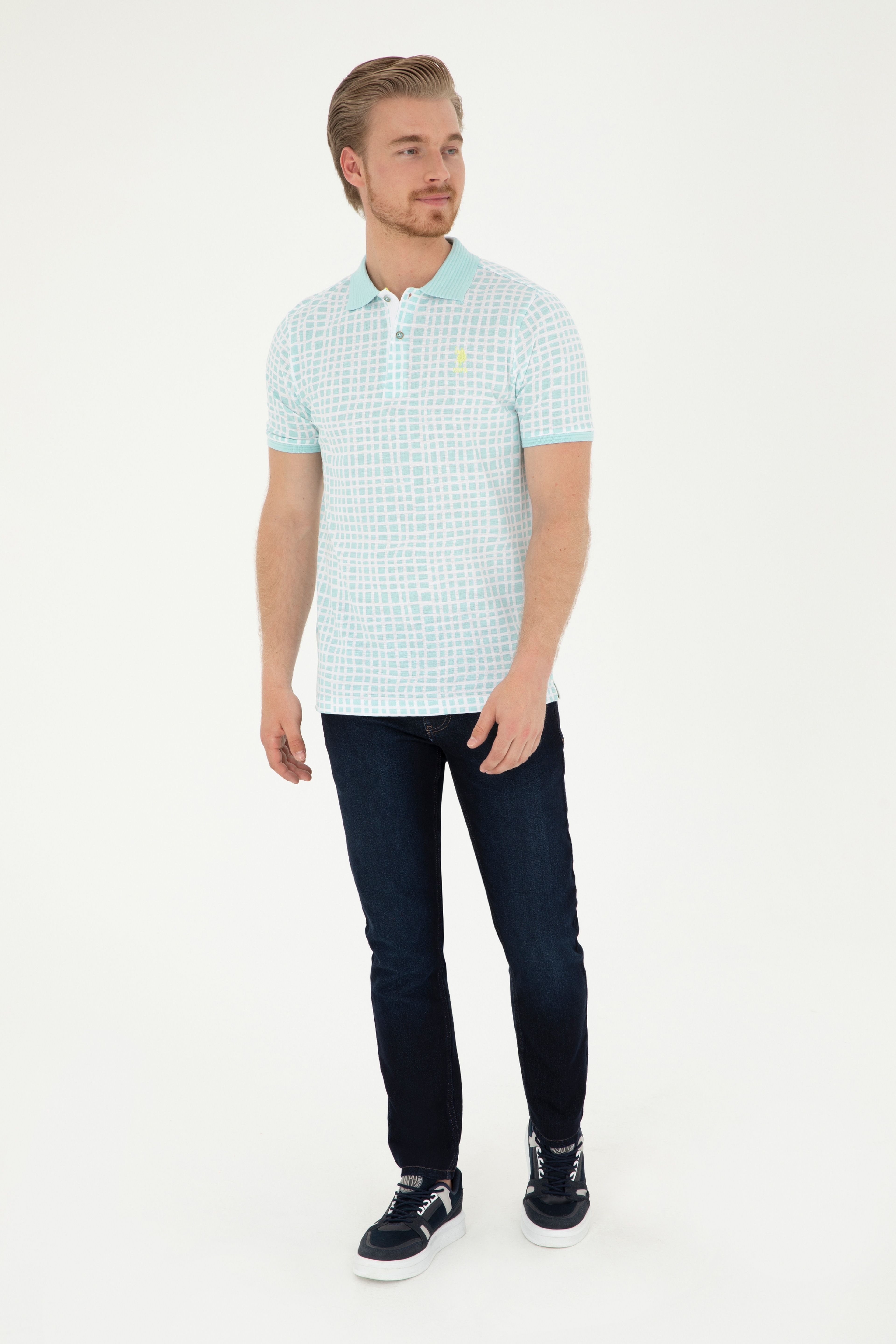 Erkek Regular Fit Polo Yaka Su Yeşili Tişört