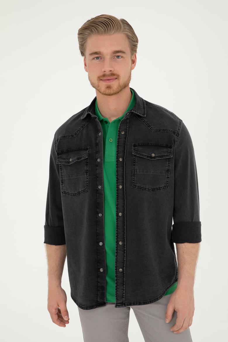 Erkek Siyah Jean Gömlek - 50283542001