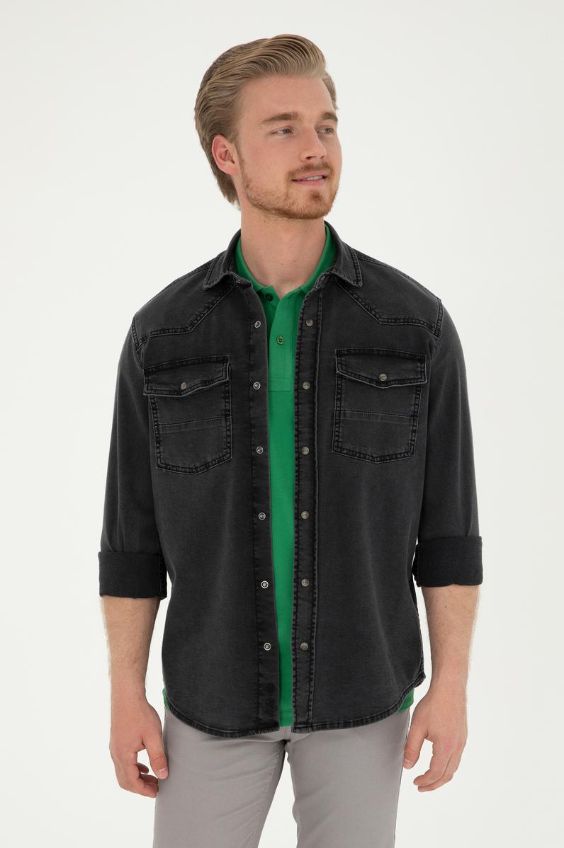 Erkek Siyah Jean Gömlek