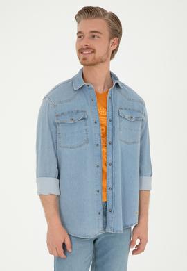 Erkek Açık Mavi Jean Gömlek - 50283543001