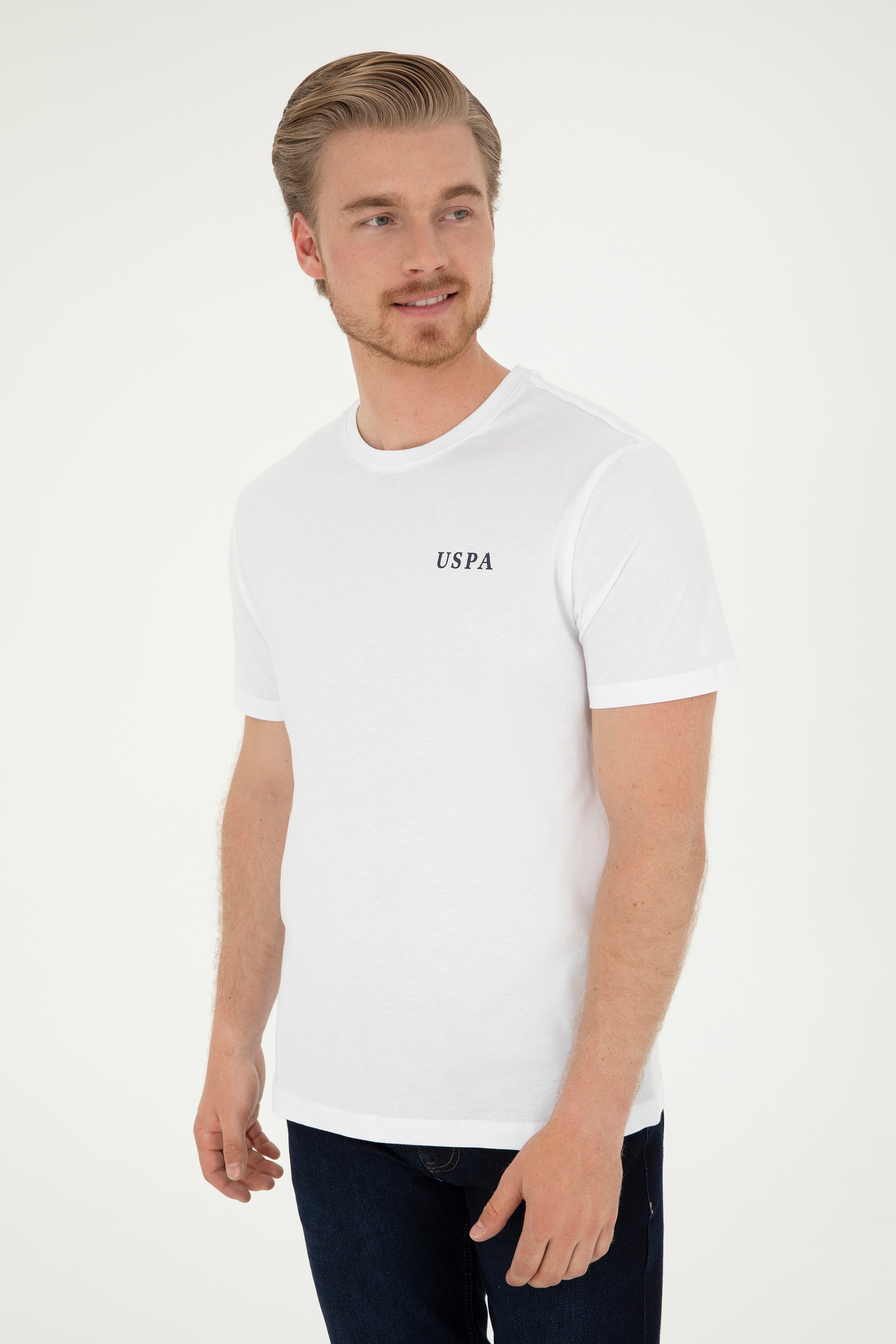 Erkek Regular Fit Bisiklet Yaka Beyaz Tişört - Image 3