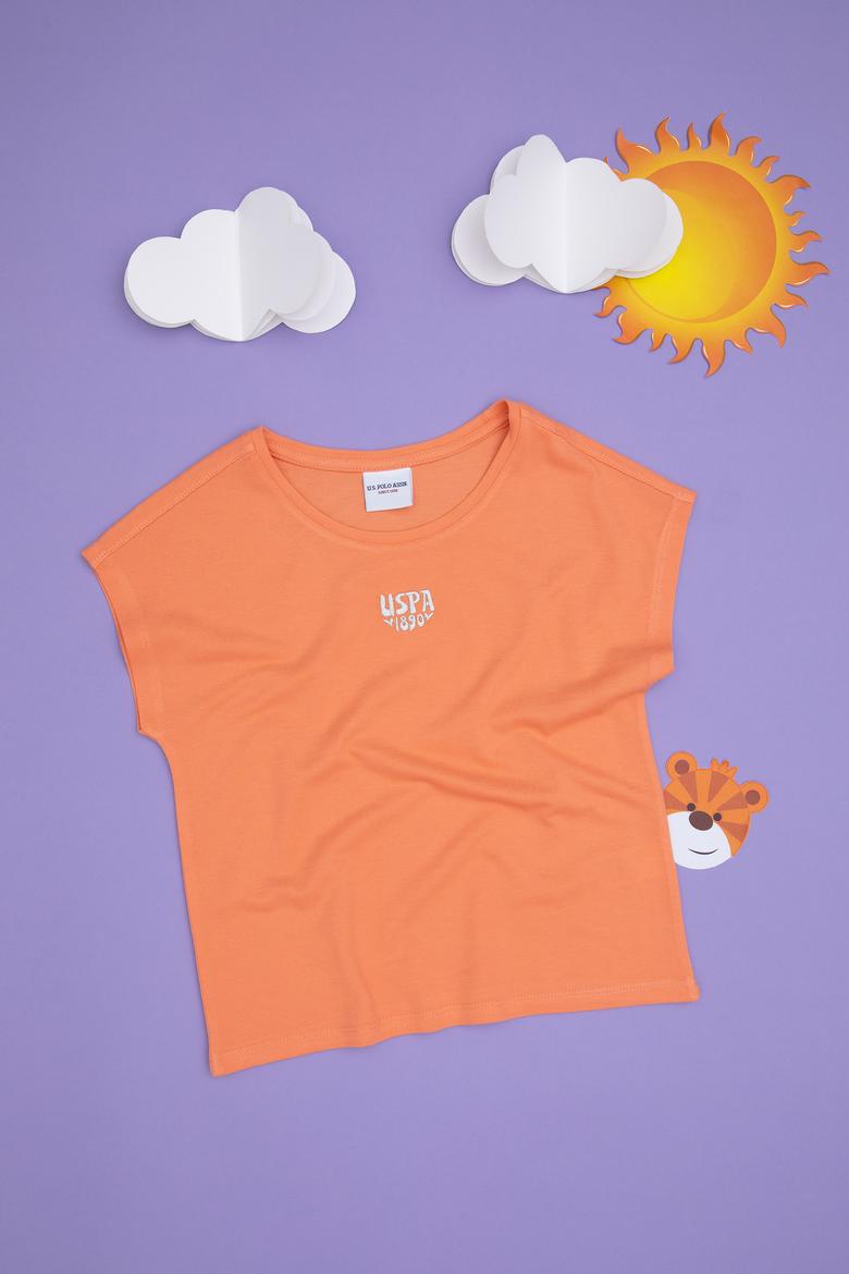 Kız Çocuk Somon Bisiklet Yaka Tişört - 50288133040