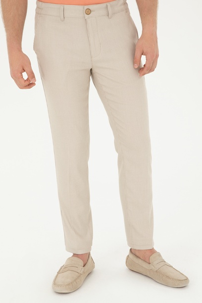 Erkek Slim Fit Camel Kanvas Pantolon