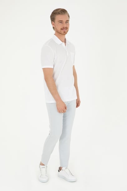 Erkek Slim Fit Mavi Kanvas Pantolon