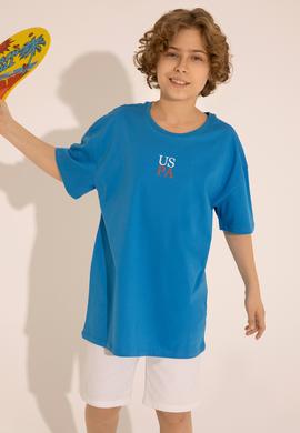 Erkek Çocuk Saks Oversize Bisiklet Yaka Tişört - 50289202147