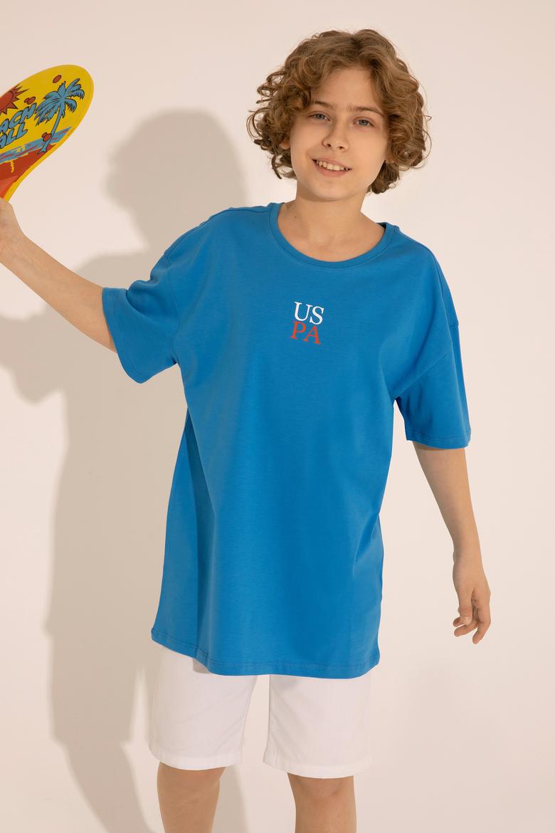 Erkek Çocuk Saks Oversize Bisiklet Yaka Tişört - 50289202147