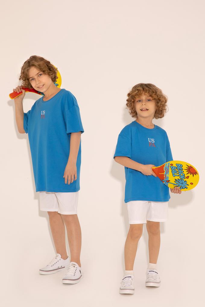 Erkek Çocuk Saks Oversize Bisiklet Yaka Tişört