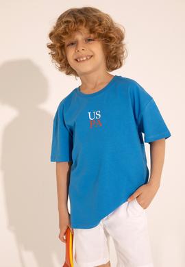 Erkek Çocuk Saks Oversize Bisiklet Yaka Tişört - 50289202147