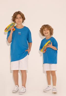 Erkek Çocuk Saks Oversize Bisiklet Yaka Tişört - 50289202147