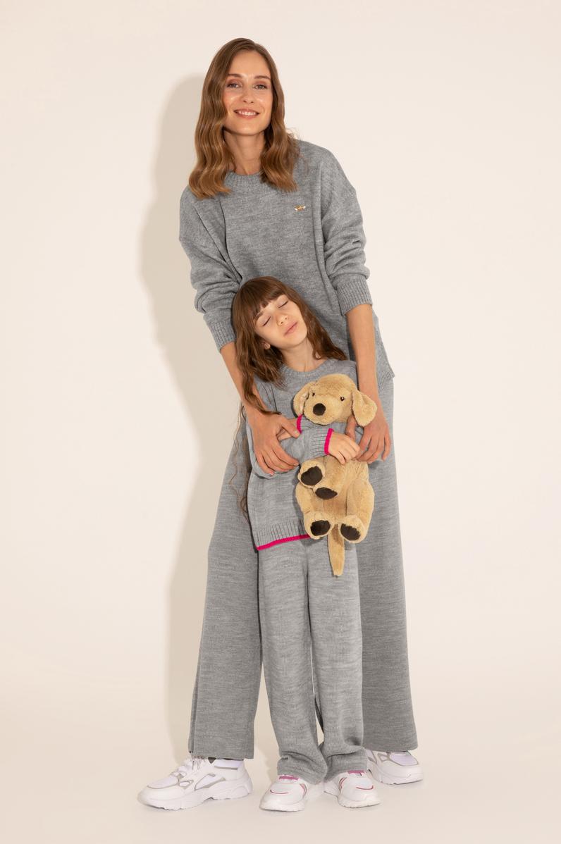 Kız Çocuk Gri Melanj Triko Pantolon