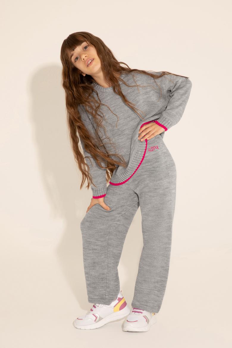 Kız Çocuk Gri Melanj Triko Pantolon - 50277091005