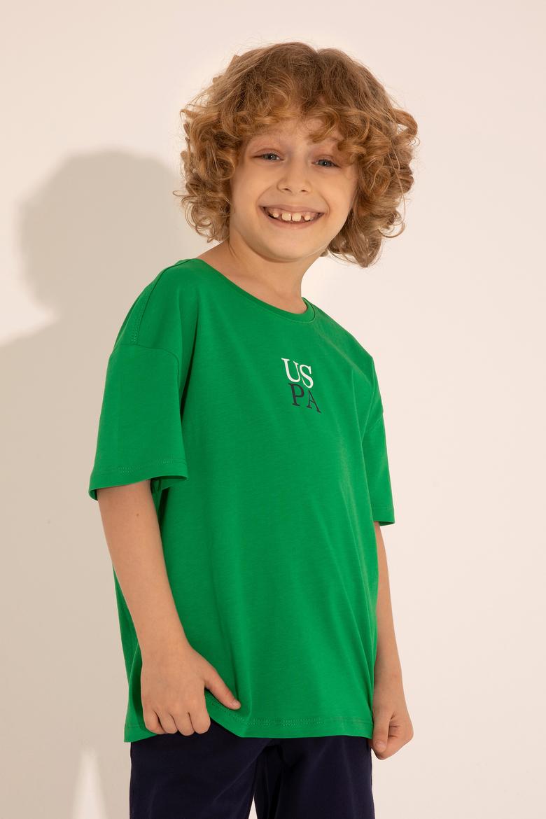 Erkek Çocuk Yeşil Oversize Bisiklet Yaka Tişört - 50289202137