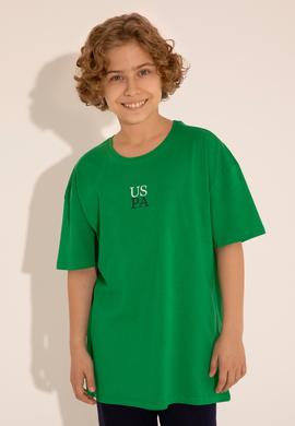 Erkek Çocuk Yeşil Oversize Bisiklet Yaka Tişört - 50289202137