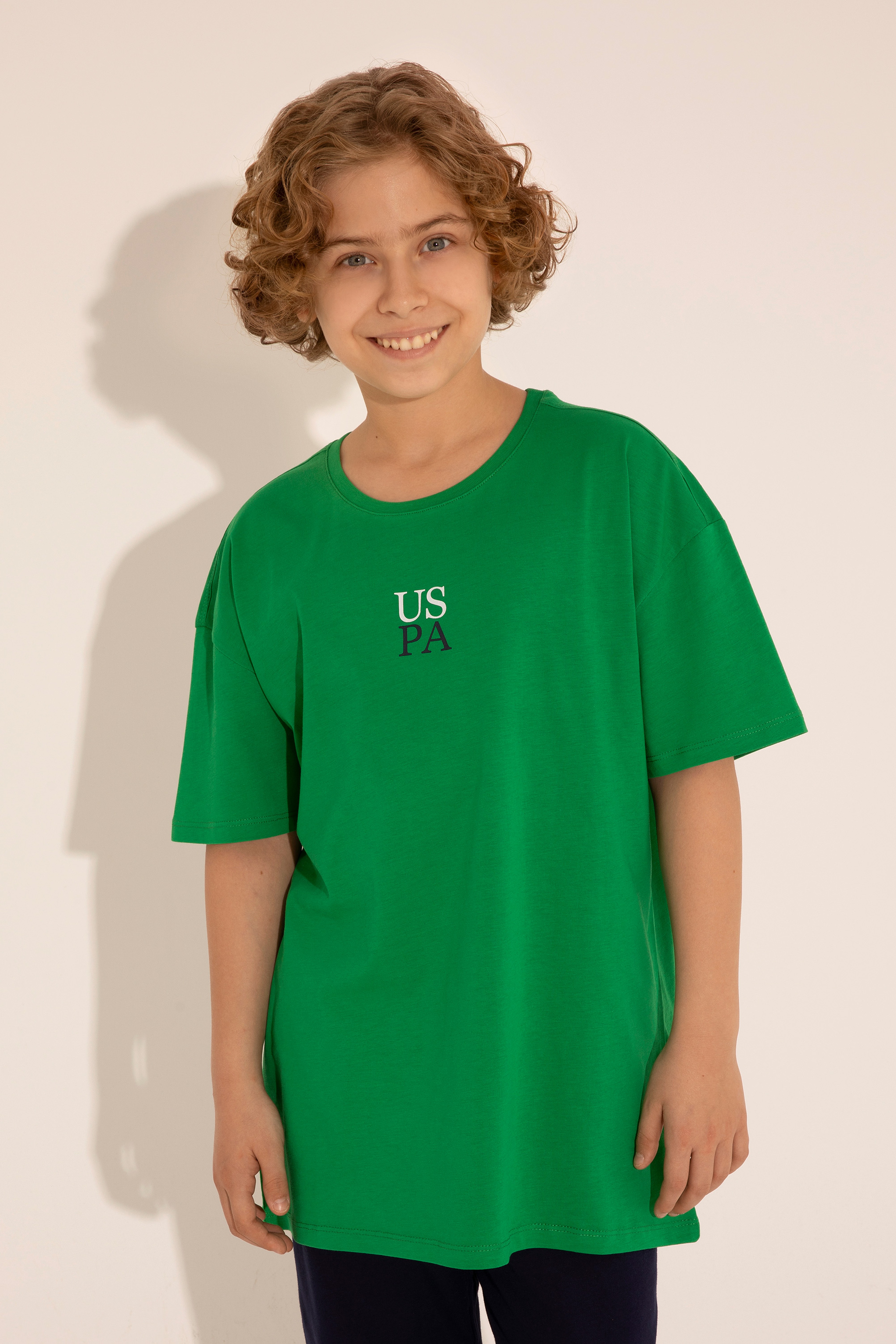 Erkek Çocuk Yeşil Oversize Bisiklet Yaka Tişört - Image 3
